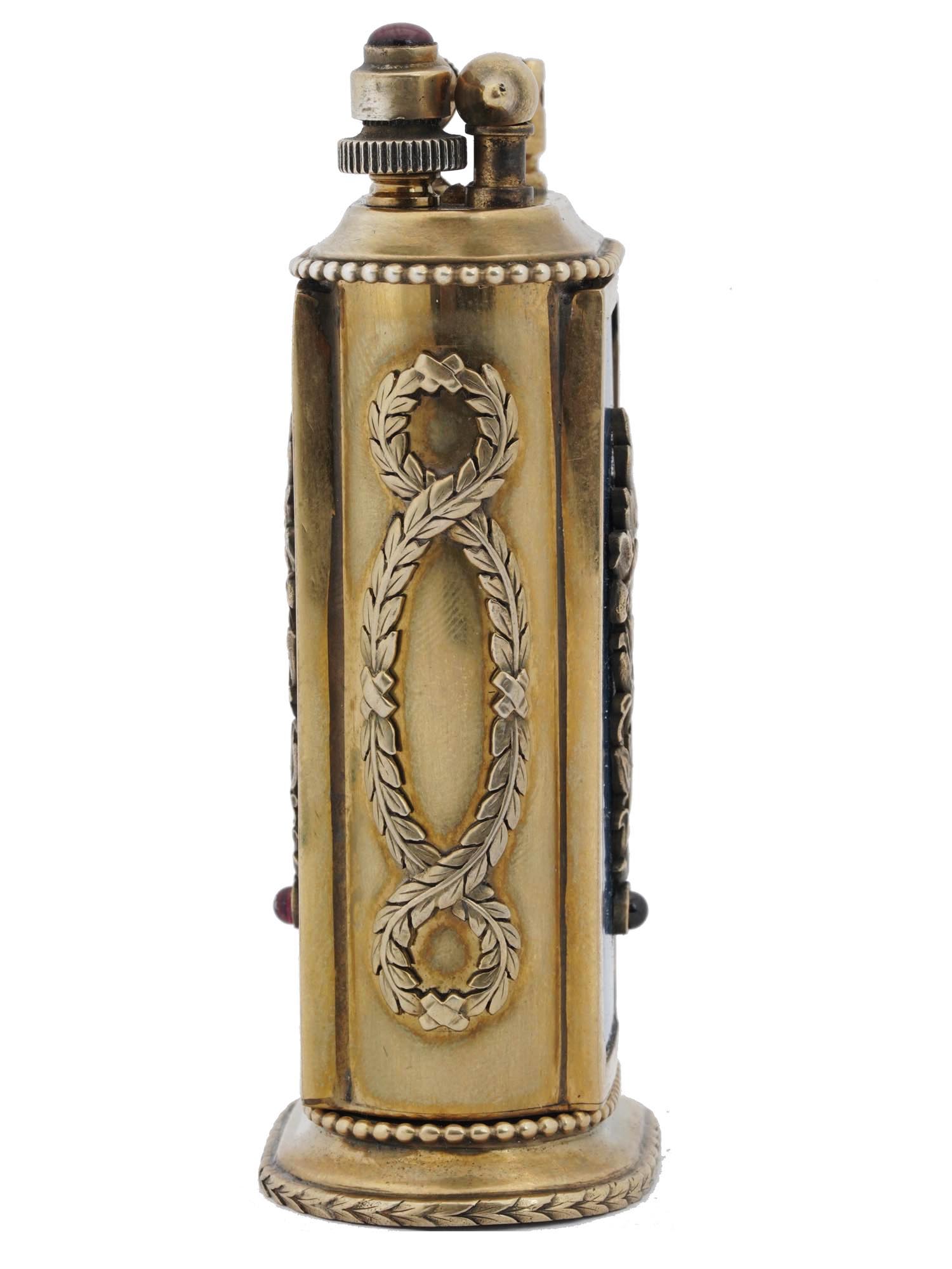 GILT SILVER AND ENAMEL RUBY STONES TABLE LIGHTER PIC-3